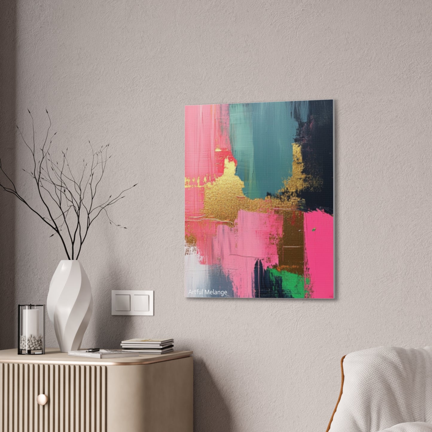 Acrylic Abstract Canvas Print - Homage to the Divine Nine/Pink Green Black and Gold 5