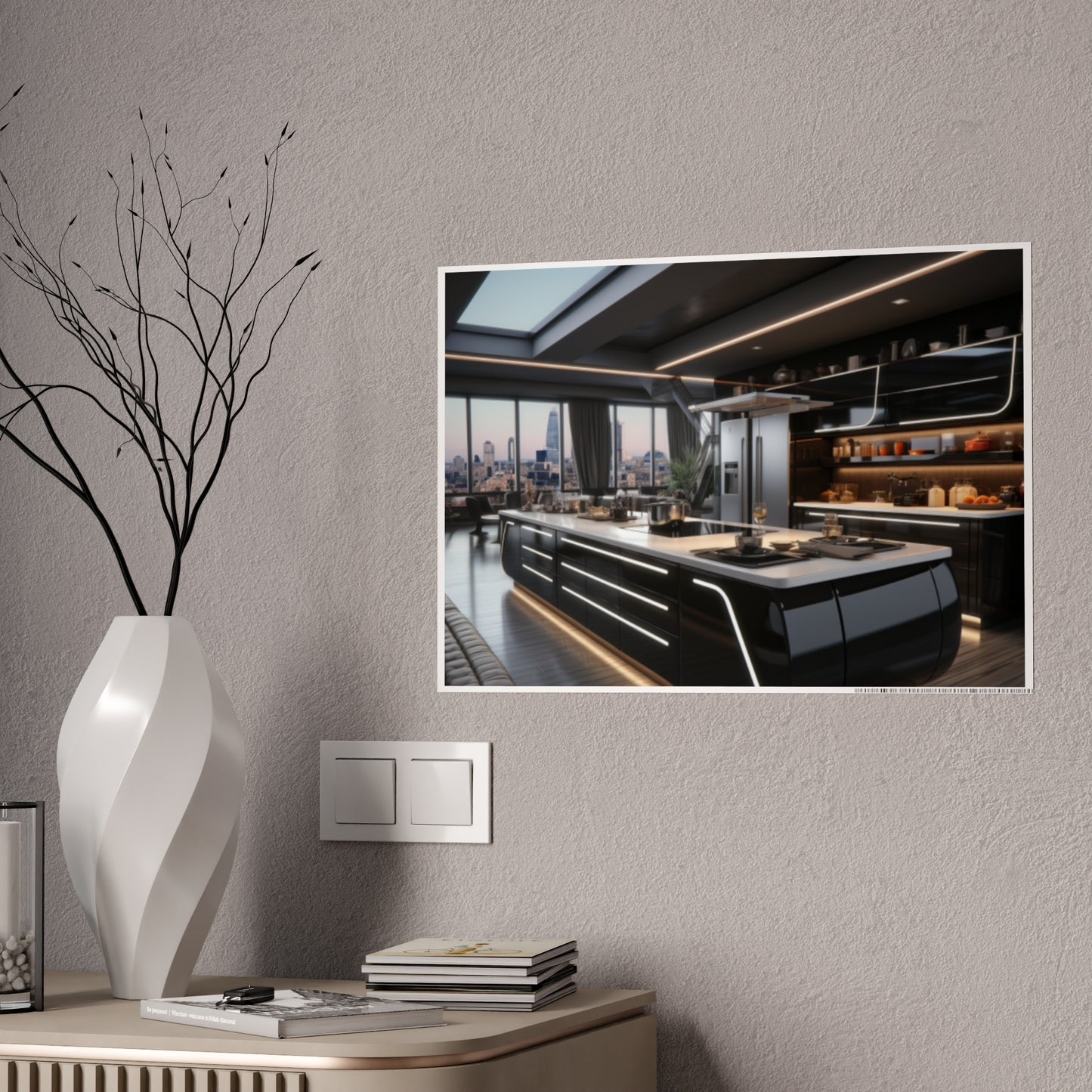 Urban Chic Meets Nature's Calm- Modern Kitchen Poster