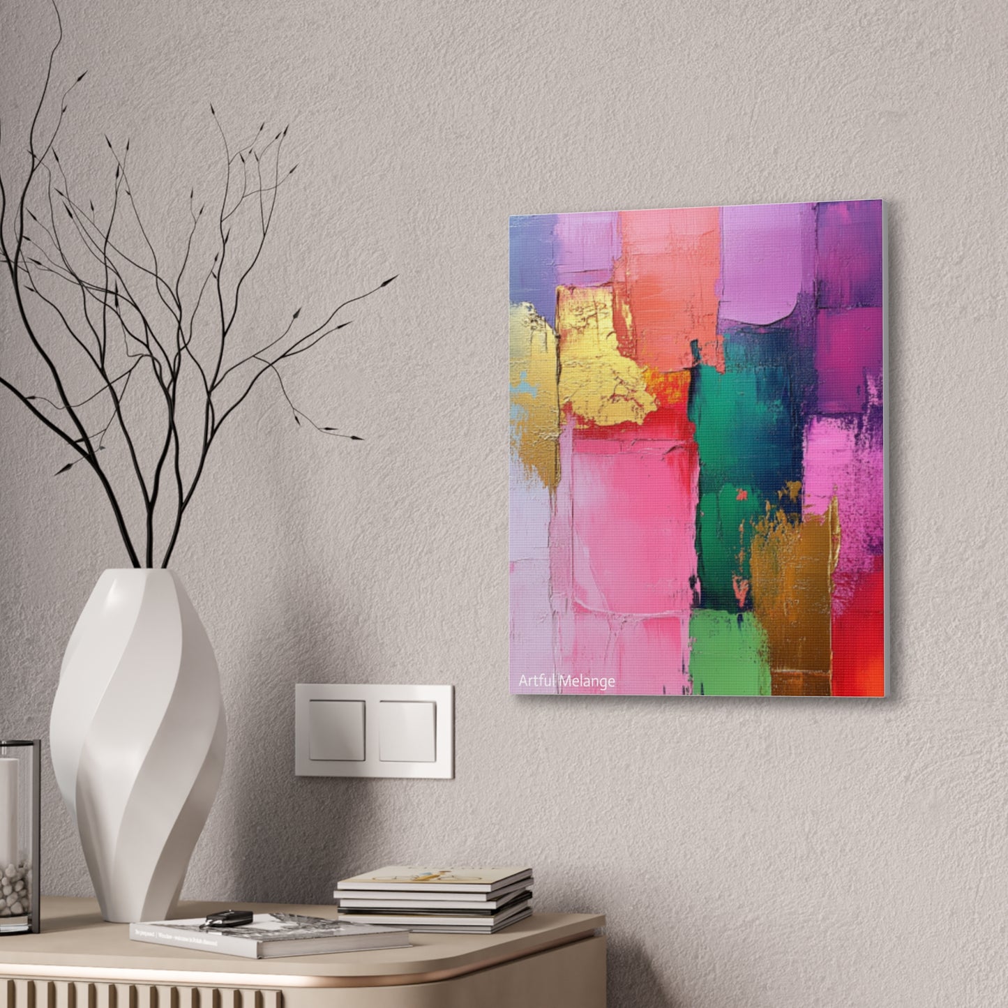 Acrylic Abstract Canvas Print - Homage to the Divine Nine/Pink Green Purple and Gold 1