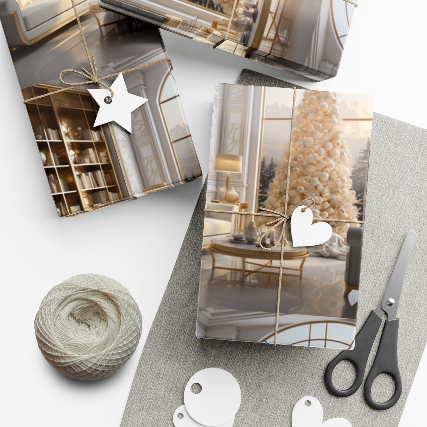 Elegant Gold and White Holiday Wrapping Paper Collection – Elevate Your Gifts with Sophisticated Style