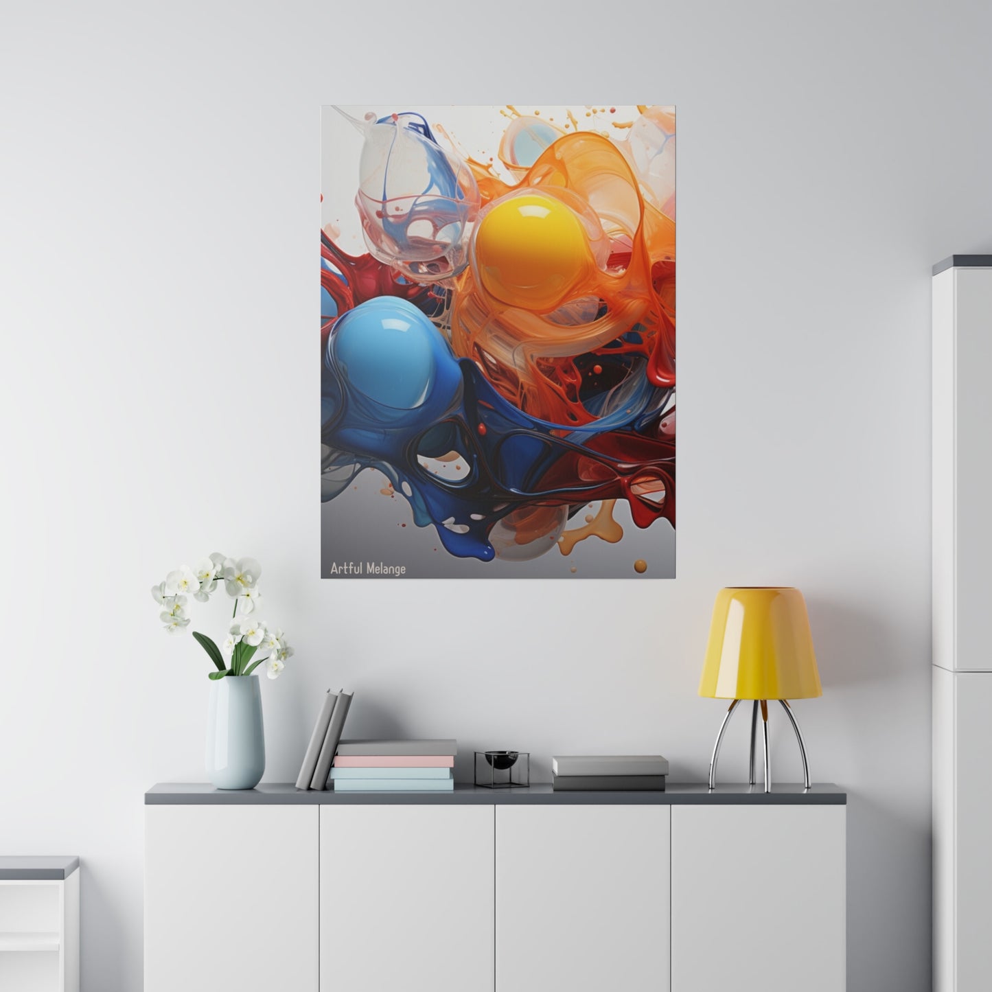 Colorful Balloon-Inspired Matt Canvas Print with Sweeping Acrylic Brush Strokes