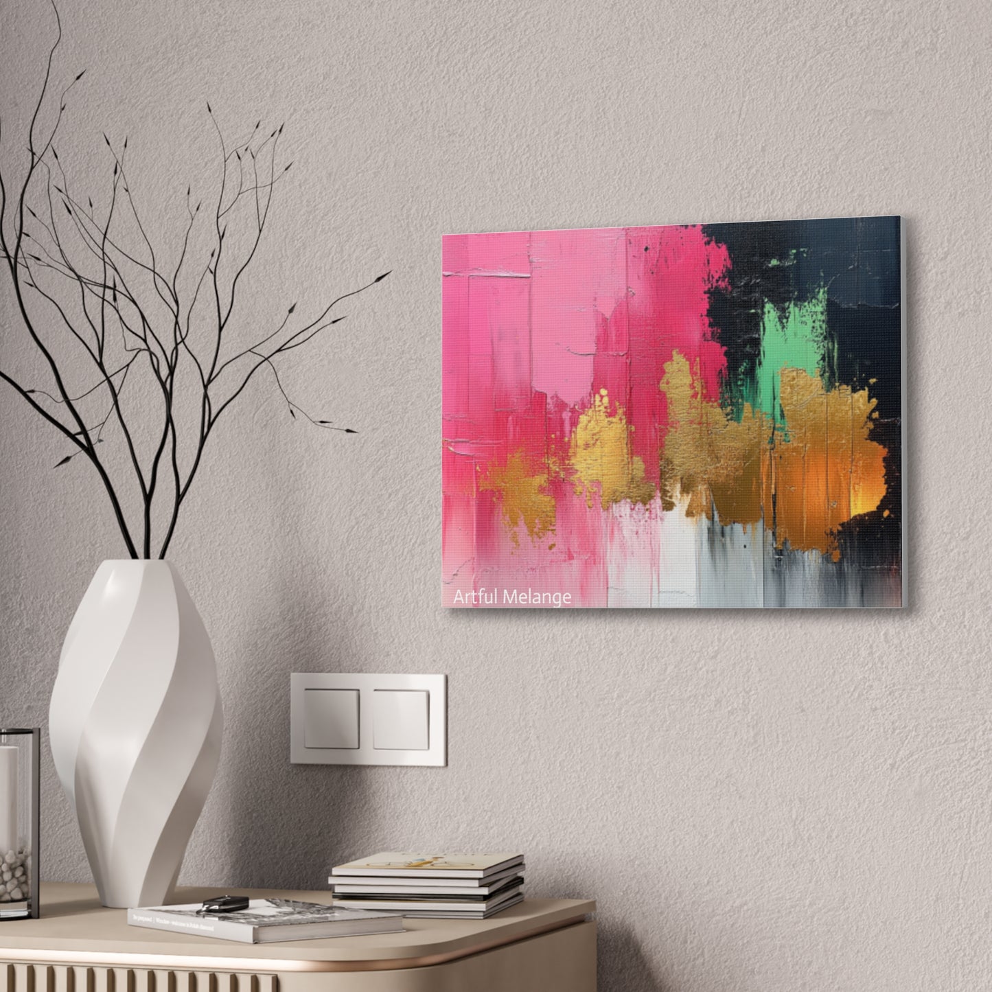 Acrylic Abstract Canvas Print - Homage To The Divine Nine/Pink Green Black and Gold 8