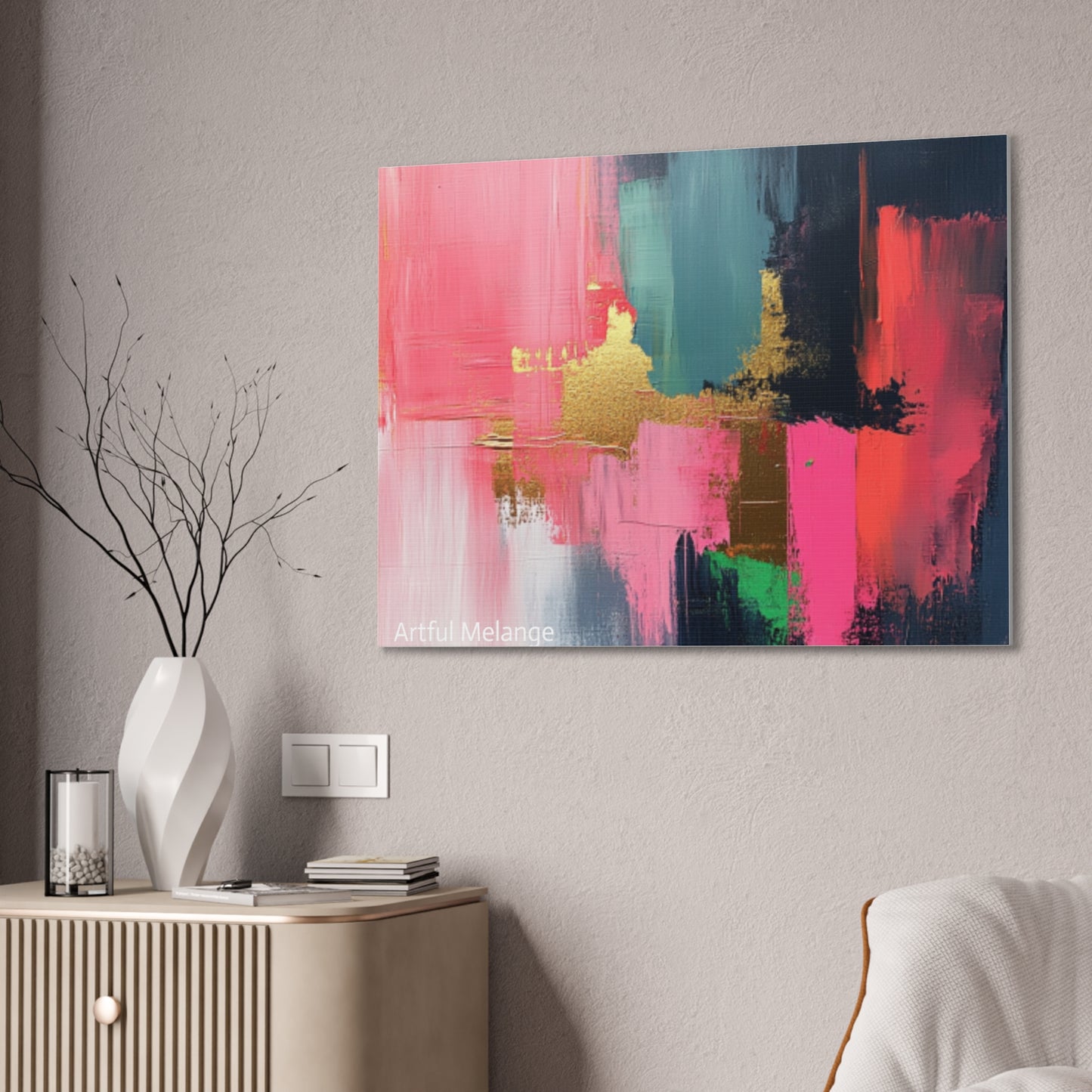 Acrylic Abstract Canvas Print - Homage to the Divine Nine/Pink Green Black and Gold 5