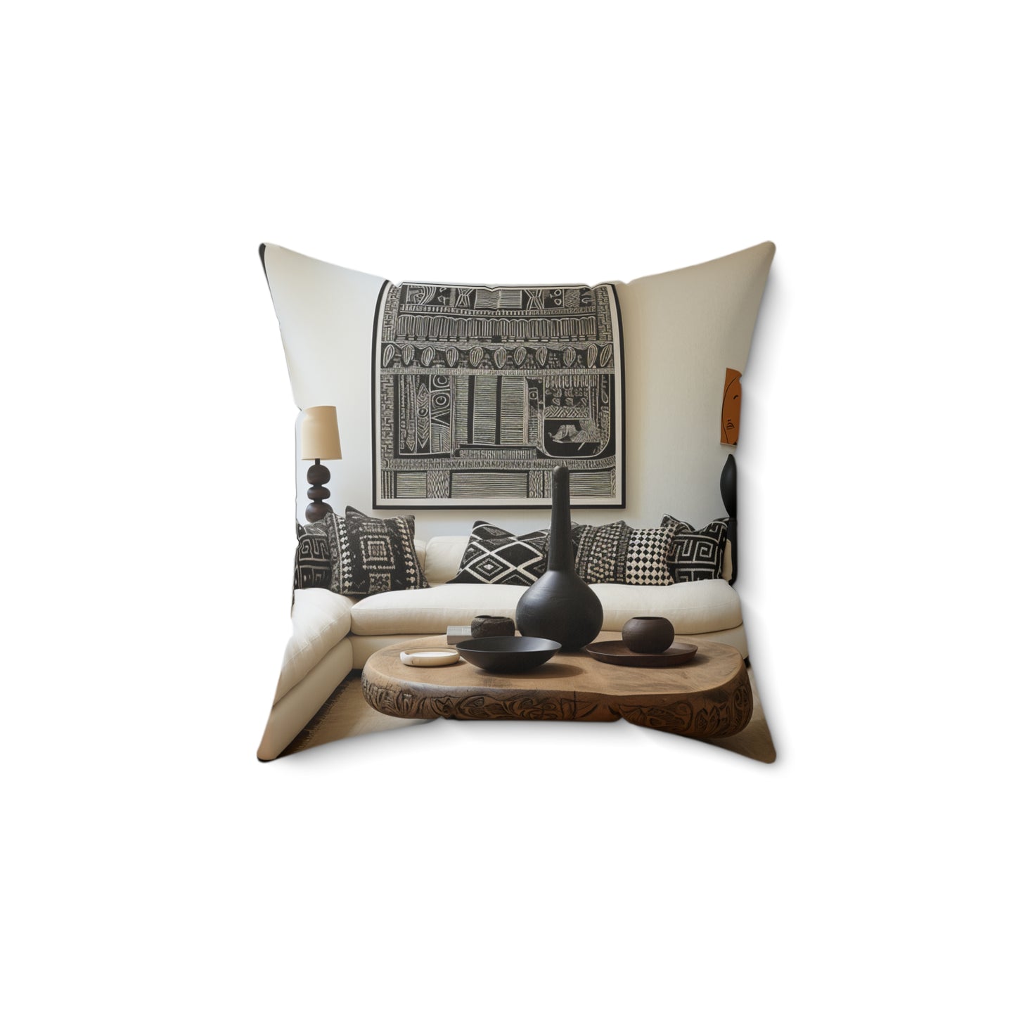 African Mud Cloth Design Square Pillow