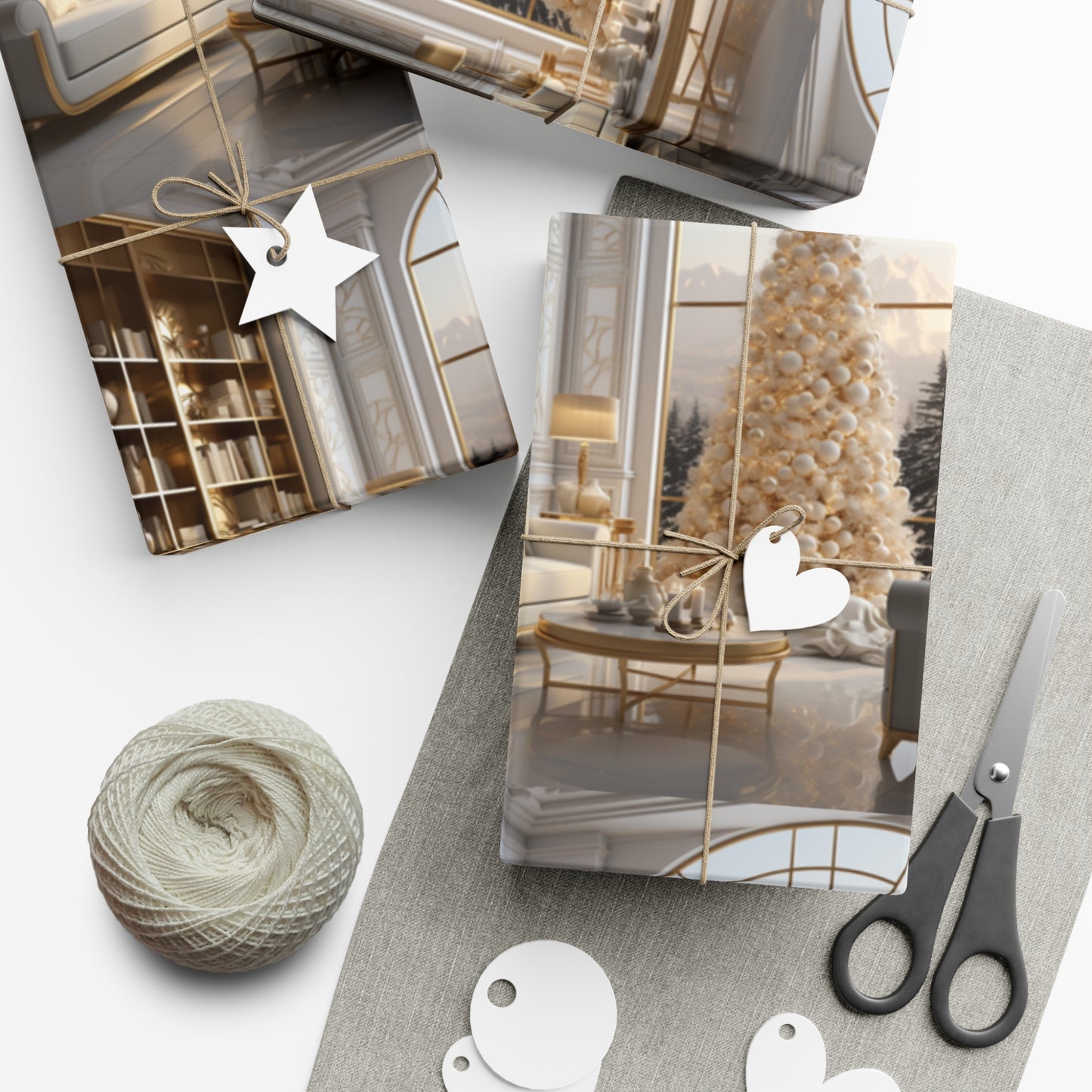 Elegant Gold and White Holiday Wrapping Paper Collection – Elevate Your Gifts with Sophisticated Style