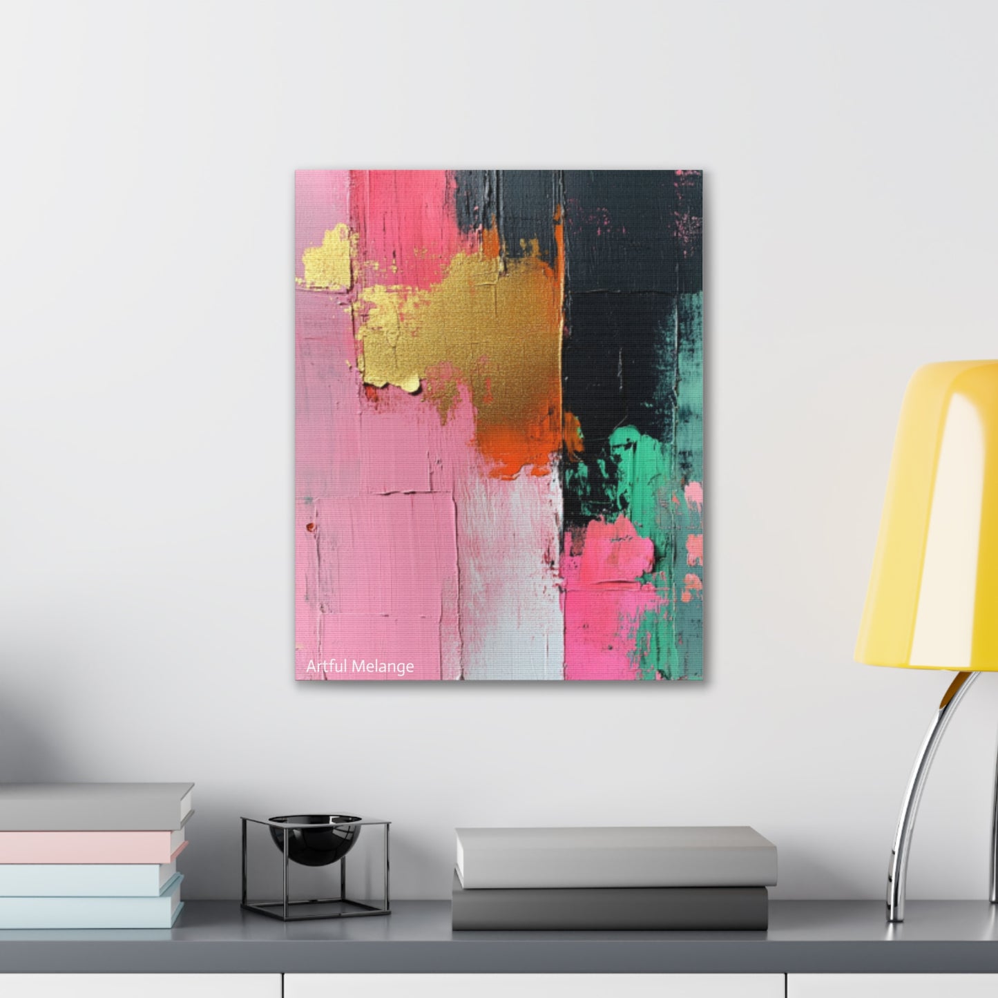 Acrylic Abstract Canvas Print - Homage to the Divine Nine/Pink Green Black and Gold 7