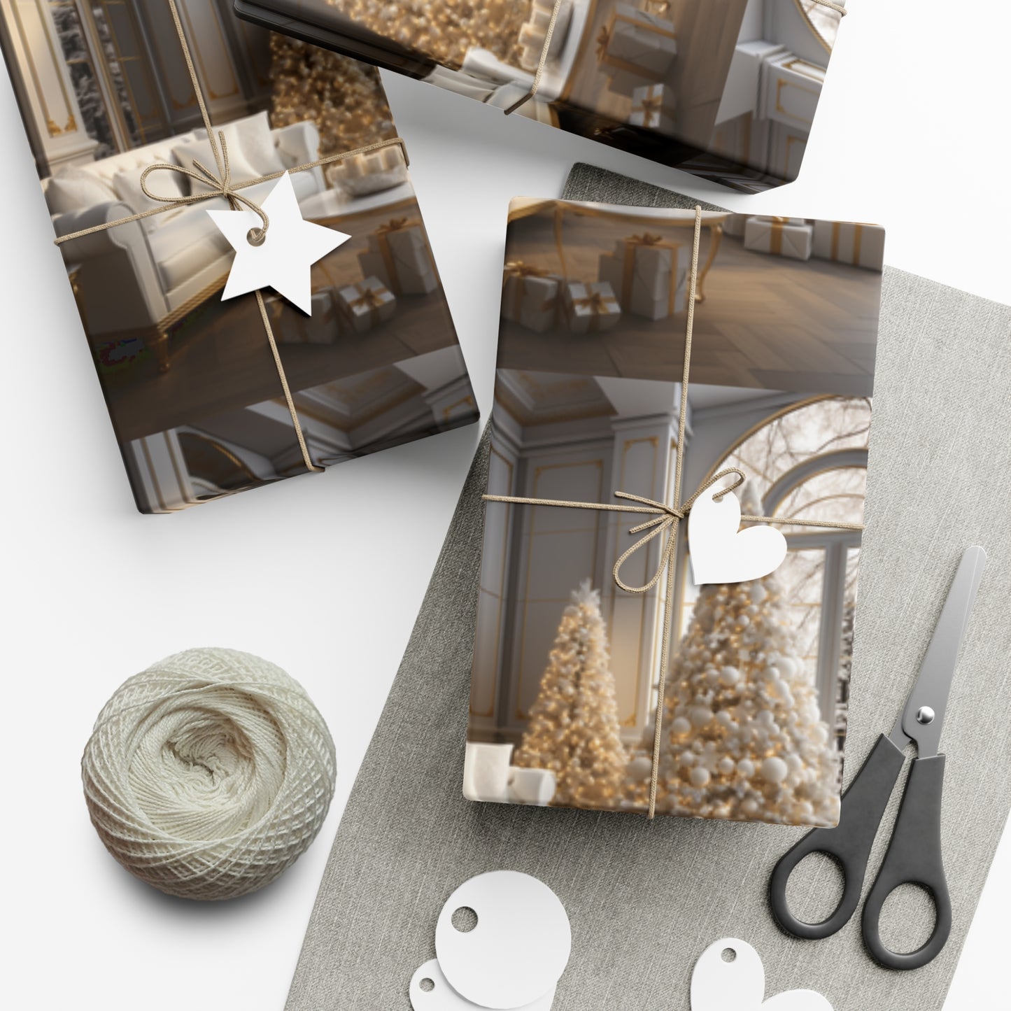 Elegant Gold and White Holiday Wrapping Paper Collection – Elevate Your Gifts with Sophisticated Style