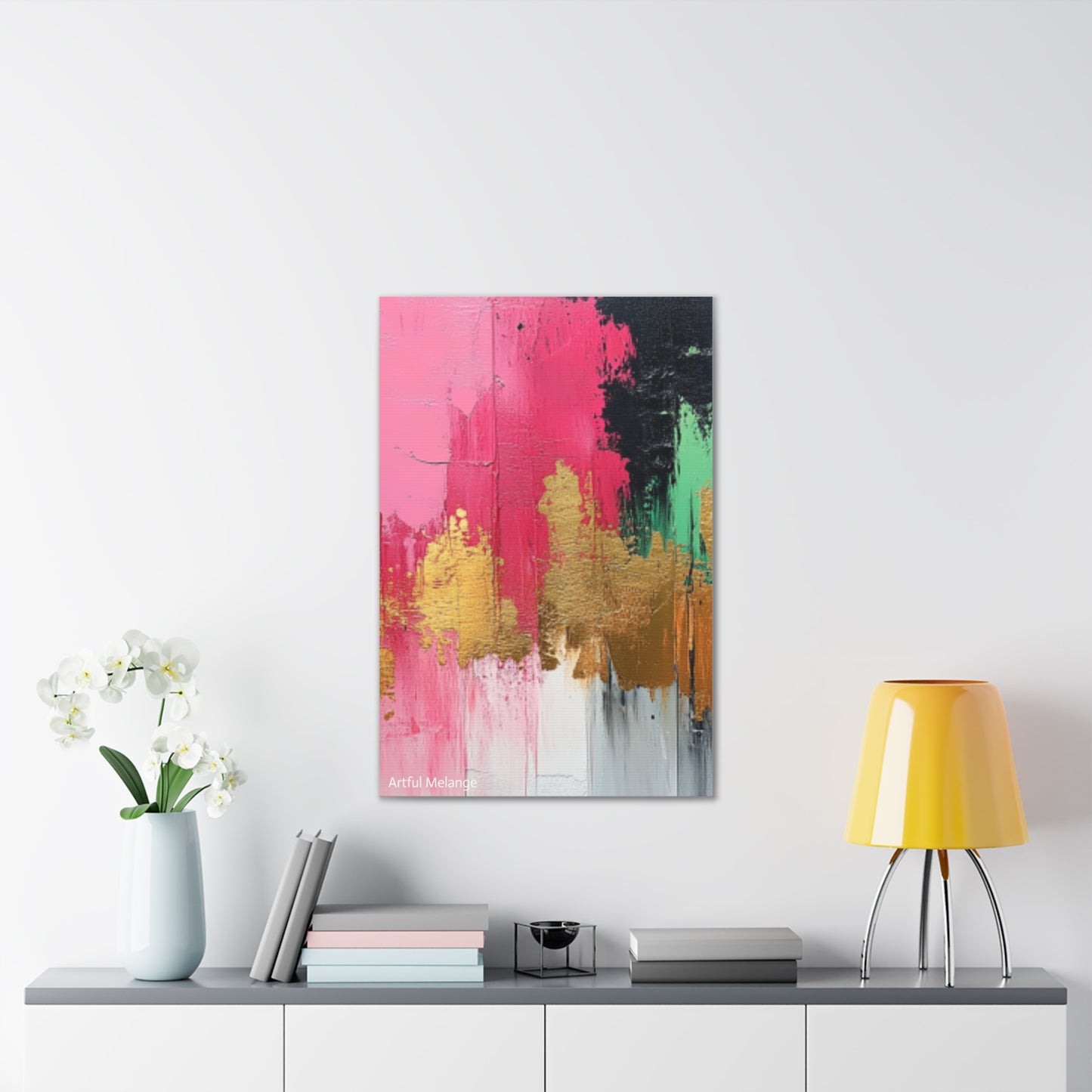 Acrylic Abstract Canvas Print - Homage To The Divine Nine/Pink Green Black and Gold 8