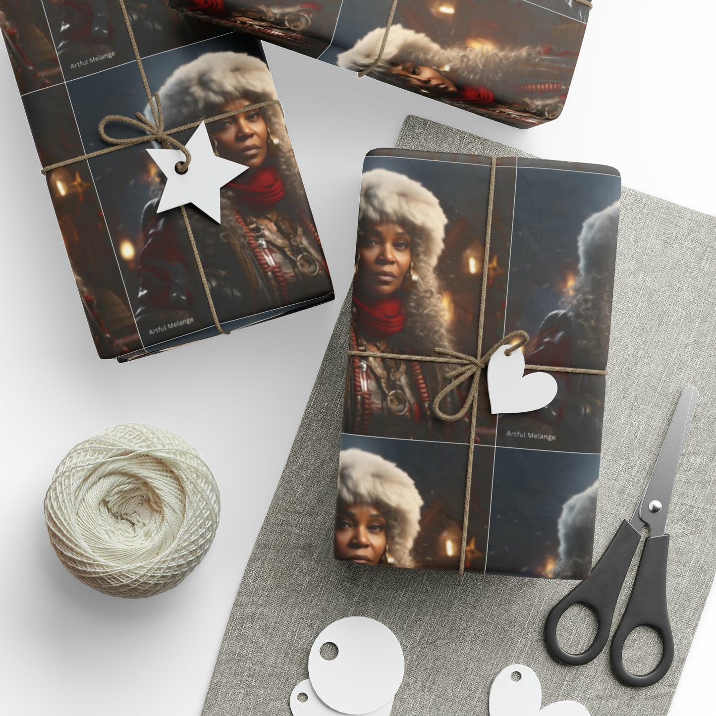 Afro-Centric Queen Claus Holiday Wrapping Paper - Dark & Rich Textured Design