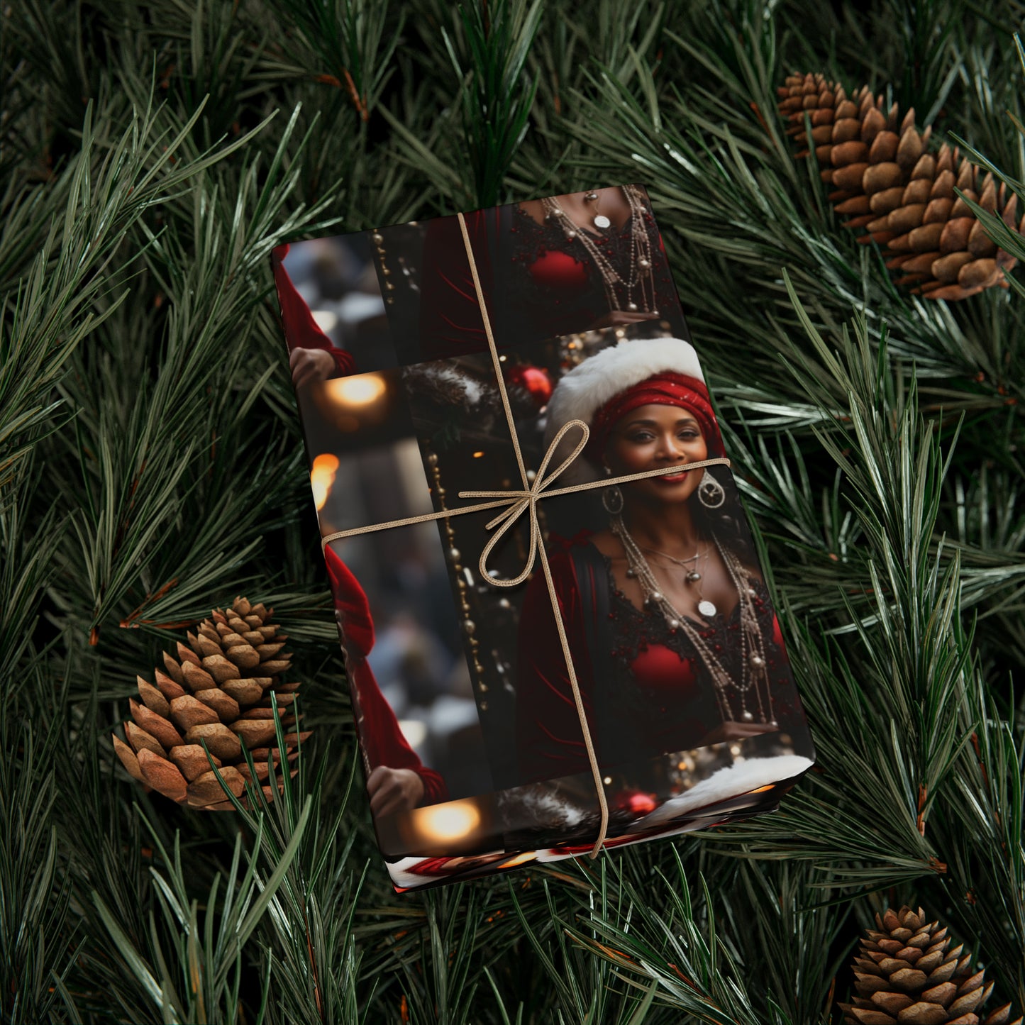 Afro-Centric Queen Claus Holiday Wrapping Paper - Dark & Rich Textured Design