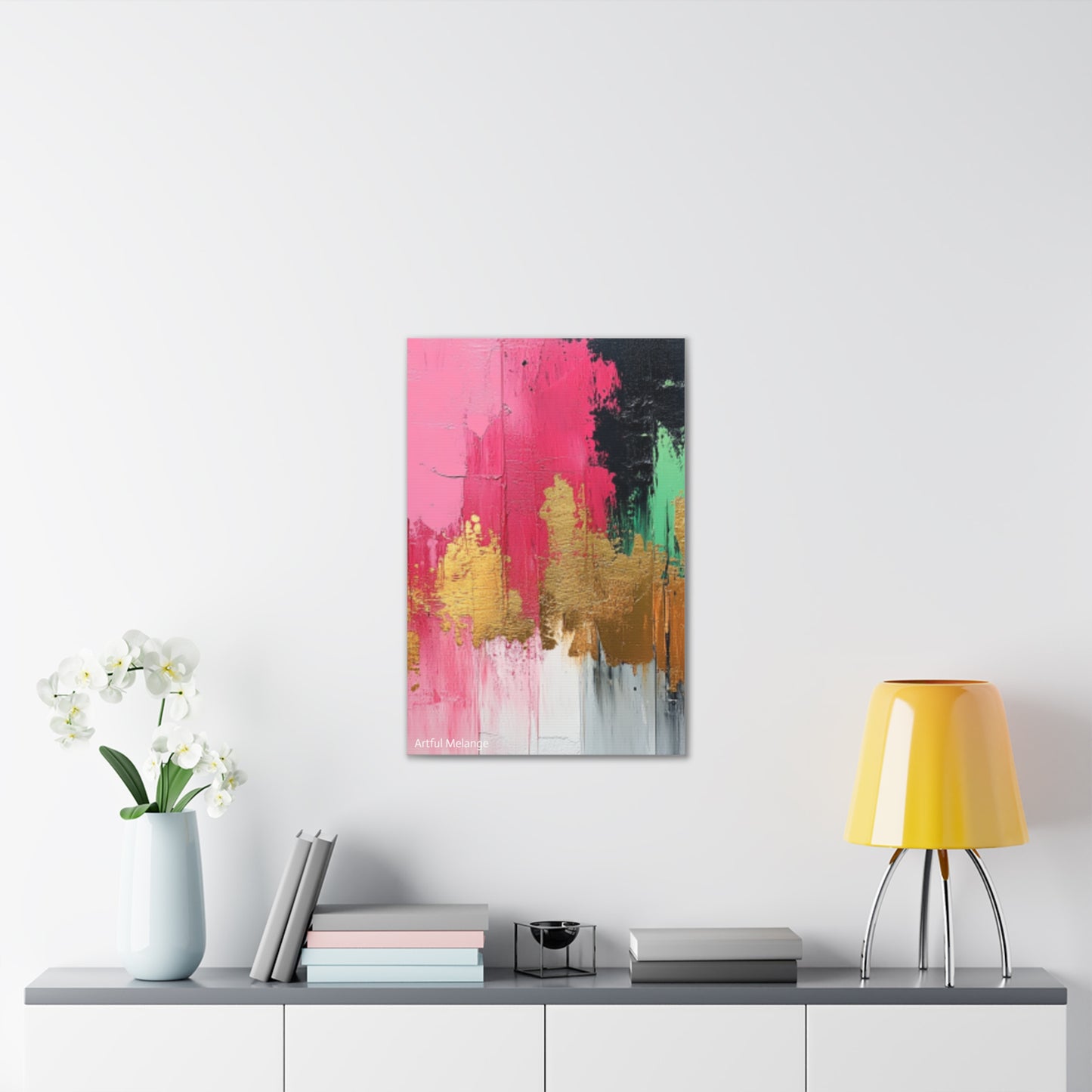 Acrylic Abstract Canvas Print - Homage To The Divine Nine/Pink Green Black and Gold 8