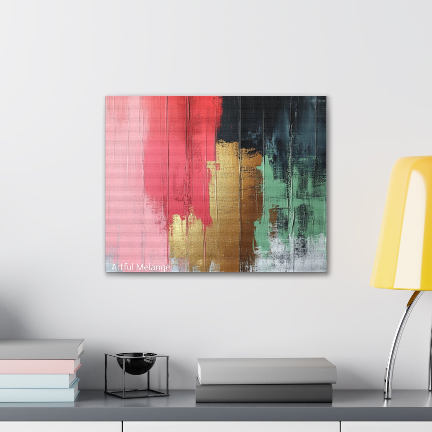 Acrylic Abstract Canvas Print - Homage to the Divine Nine/Pink Green Black and Gold 6