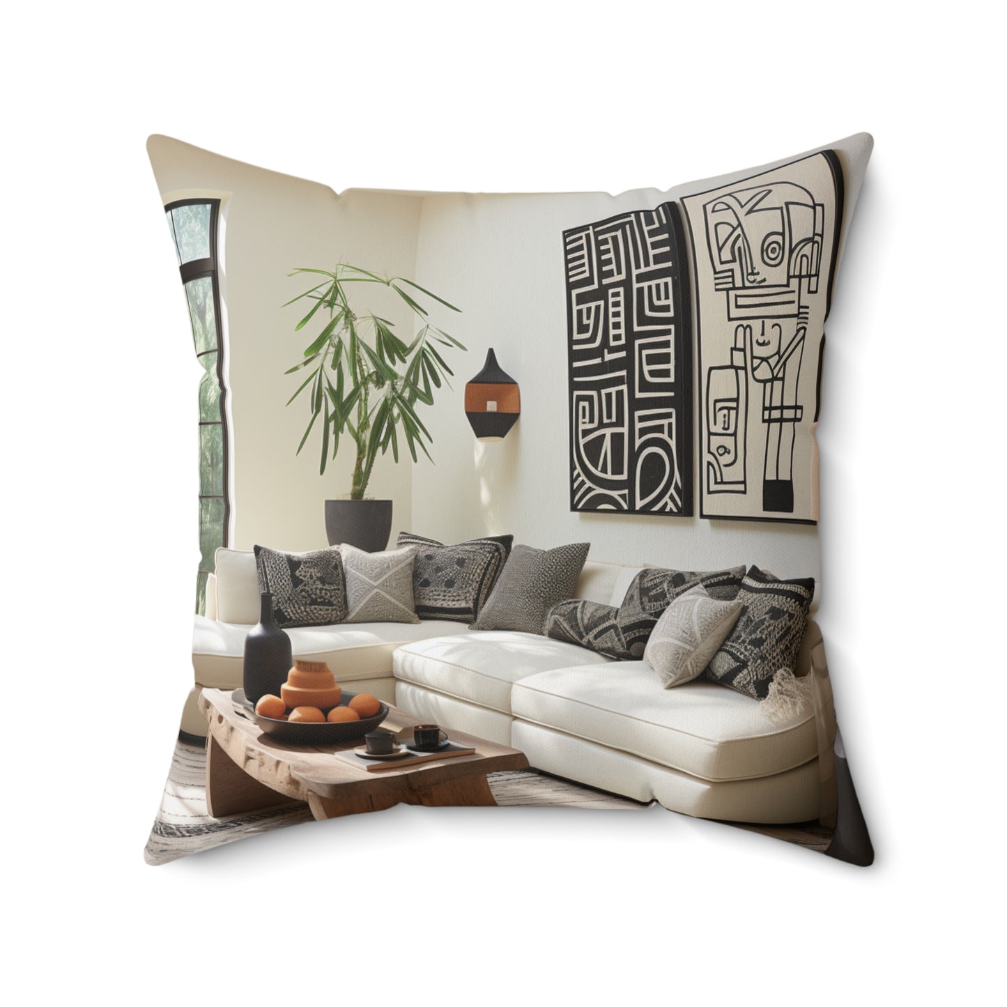 African Mud Cloth Design Square Pillow