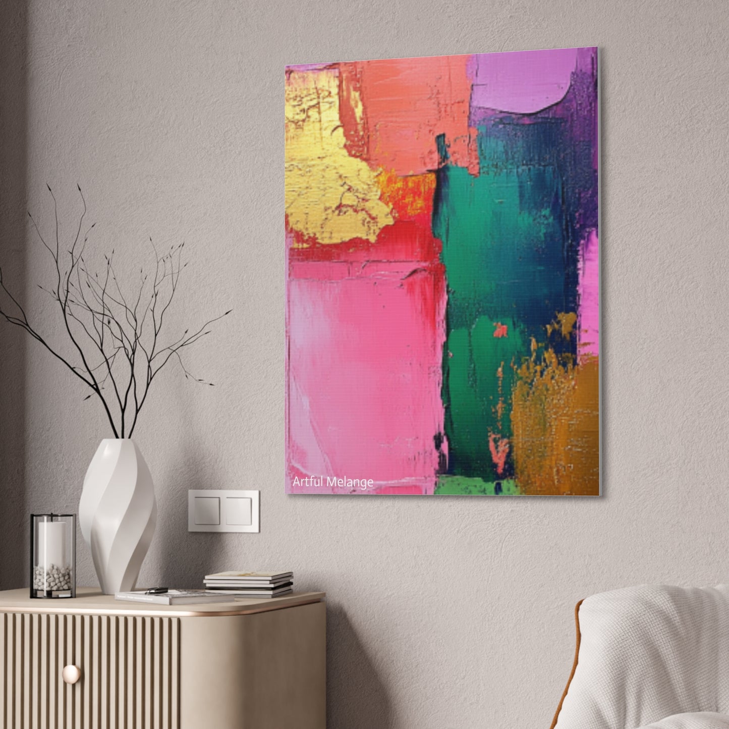 Acrylic Abstract Canvas Print - Homage to the Divine Nine/Pink Green Purple and Gold 1