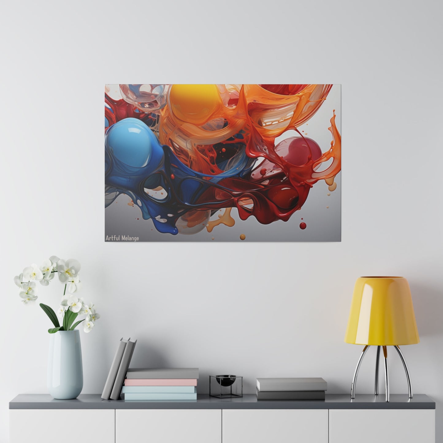 Colorful Balloon-Inspired Matt Canvas Print with Sweeping Acrylic Brush Strokes