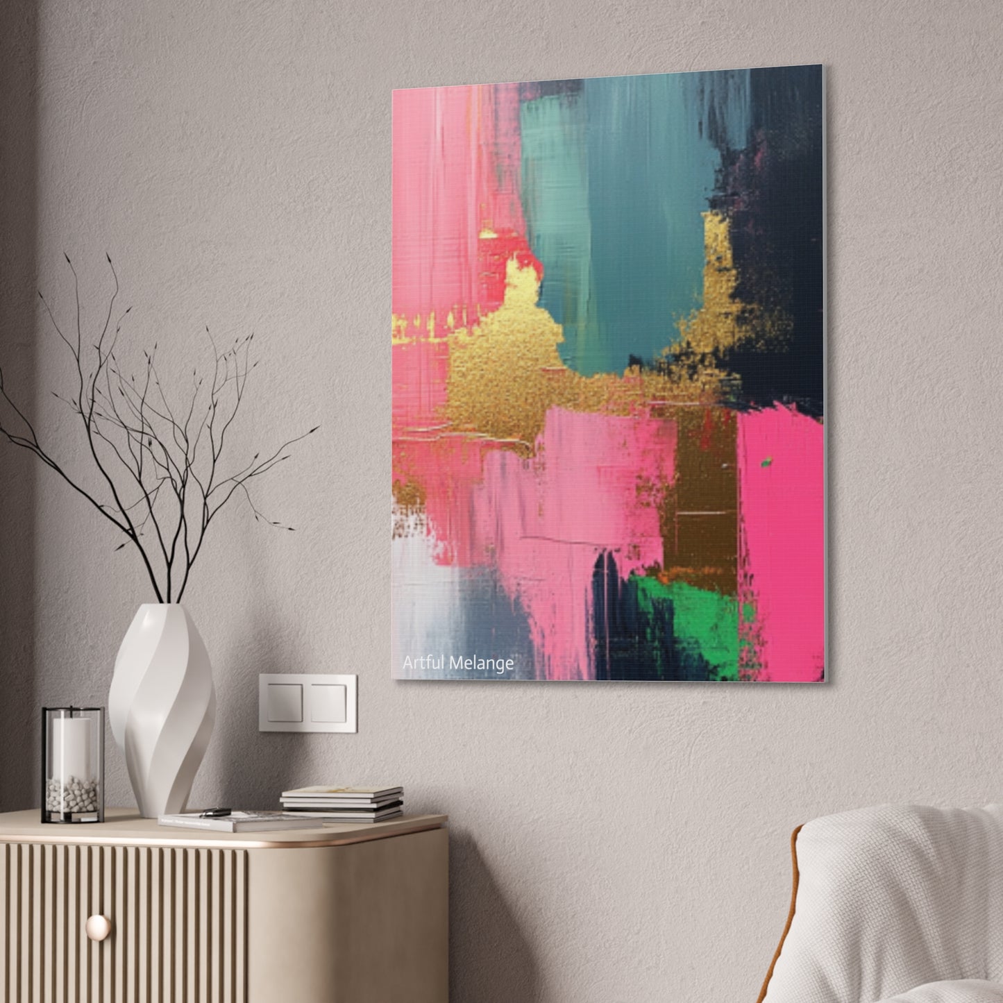 Acrylic Abstract Canvas Print - Homage to the Divine Nine/Pink Green Black and Gold 5