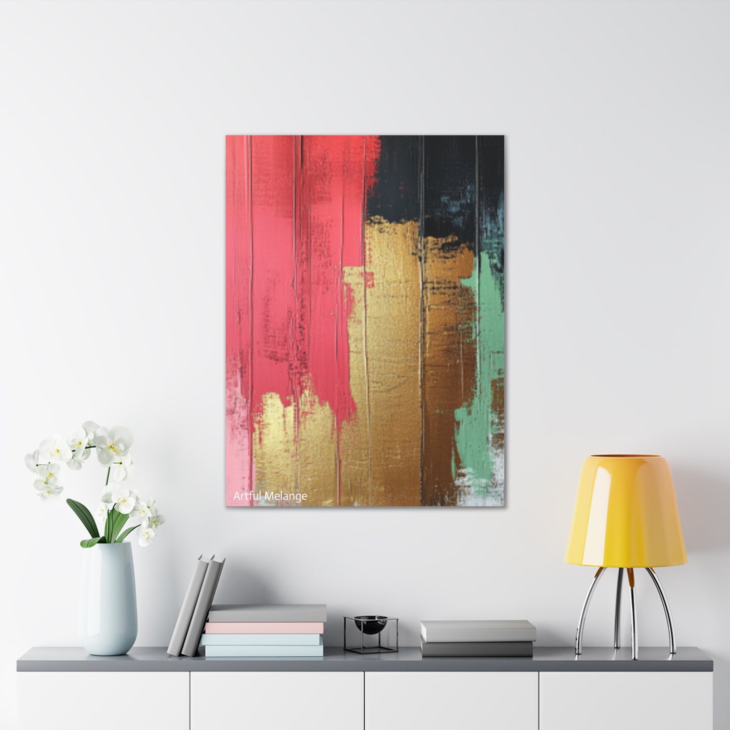 Acrylic Abstract Canvas Print - Homage to the Divine Nine/Pink Green Black and Gold 6