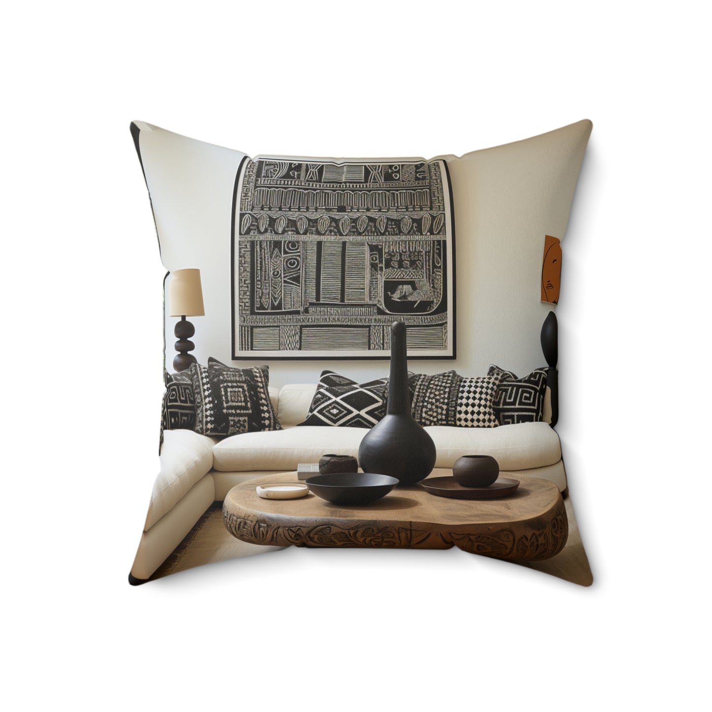 African Mud Cloth Design Square Pillow