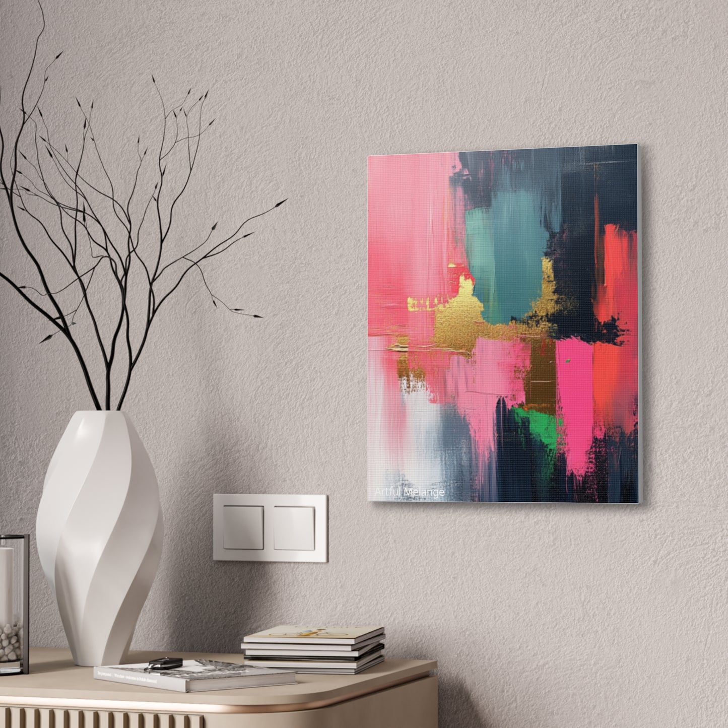 Acrylic Abstract Canvas Print - Homage to the Divine Nine/Pink Green Black and Gold 5