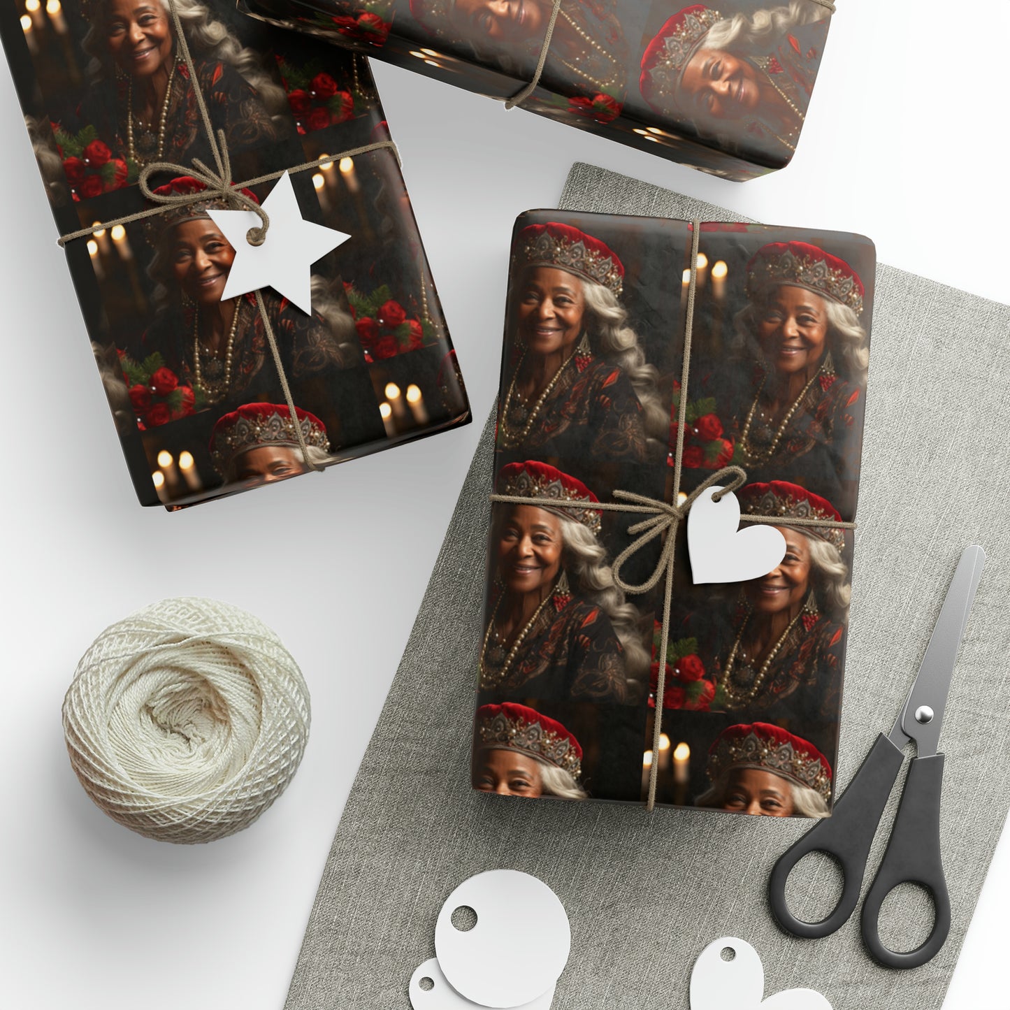 Afro-Centric Queen Claus Holiday Wrapping Paper - Dark & Rich Textured Design