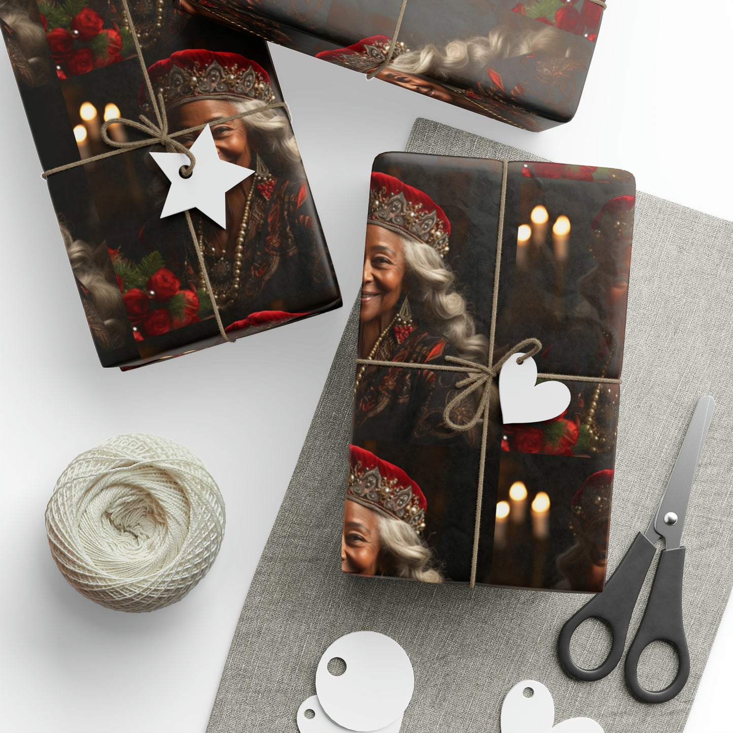 Afro-Centric Queen Claus Holiday Wrapping Paper - Dark & Rich Textured Design